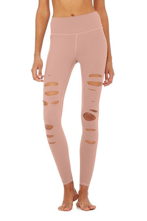 SEA YOGI // Alo High ripped warrior legging in rose quartz, front