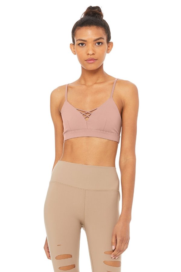 SEA YOGI // Alo Interlace Bra in smokey pink, front