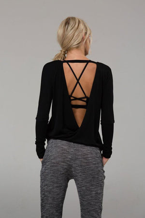 SEA YOGI // Onzie drapey V Top in black, back