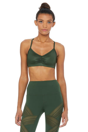 Alo Yoga Womens Green Interlace Strappy Sports Bra Top